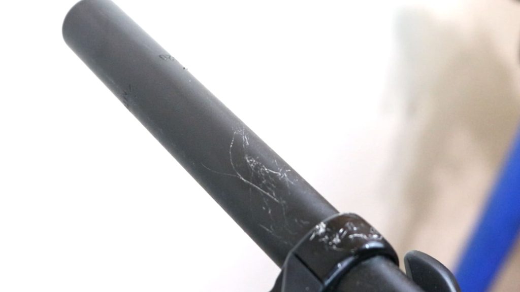 handlebar scratched from the utility knife