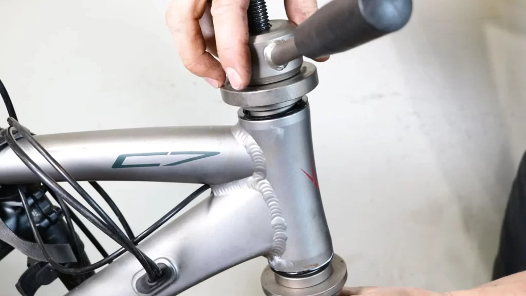 press bike headset bearing cups into the head tube