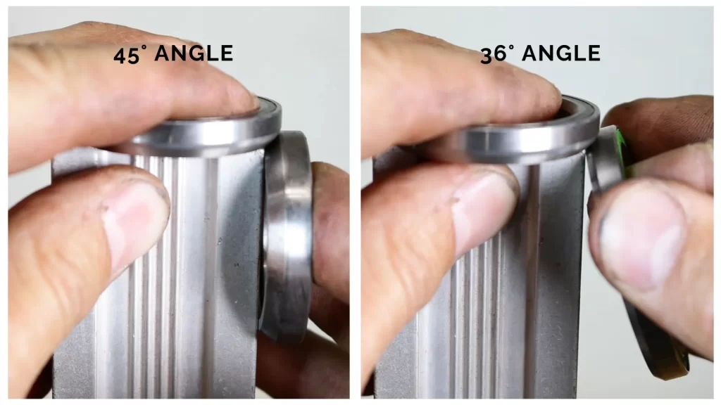 45 and 36 degree outer bevel angles compared