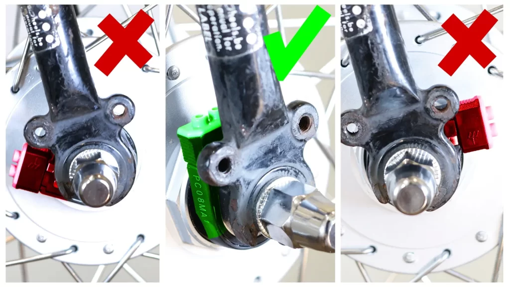 connection terminal aligned with the fork of the bike